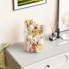 Yieach Clear 360 Rotating Bathroom Counter Organizer,2 Tier Spinning Perfume Organizer and Makeup Tower for Lotion,Hair,Face Skincare Beauty Products,Tiered Lazy Susan and Makeup Organizers for Vanity - style: Round