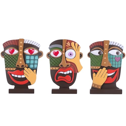 XINGYAN Abstract Resin Face Statues Set of 3–Handmade Modern African Art Sculpture Decor, Creative Weird Art Room Decor for Contemporary Shelf & TV Stand–Small Modern Decorative Items (Set A)
