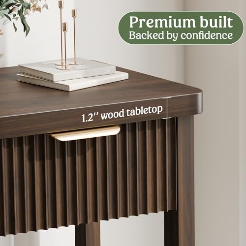 Lulive 51" Fluted Console Table for Entryway, Entryway Table with 3 Wooden Drawers, Farmhouse Behind Sofa Table for Living Room, Hallway, Couch, Foyer - color: Walnut