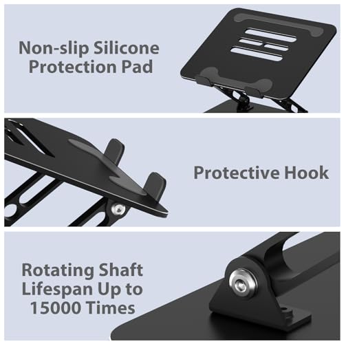 Adjustable Laptop Stand for Desk, Metal Foldable Laptop Riser Holder, Portable Desktop Book Stands, Ventilated Cooling Computer Notebook Stand Compatible with 10-15.6” Laptops