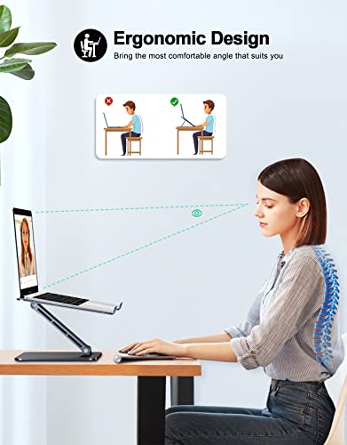 RIWUCT Foldable Laptop Stand, Height Adjustable Ergonomic Computer Stand for Desk, Aluminum Portable Laptop Riser Holder Notebook Mount Compatible with MacBook Pro Air, HP, Dell 10-16"(Black) - color: Matte Black
