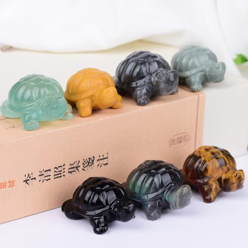 1.8 Inch Fluorite Turtle Crystal Figurines,Hand-Carved Healing Crystals lucky Turtle divination Decor,Stone Turtle Statues Energy Gemstones sculptures,Tortoise Memorial Gifts for Men and Women - color: Fluorite