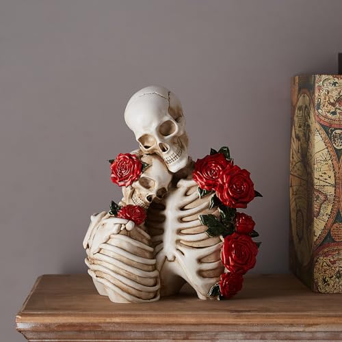 BANOMII Gothic Skeleton Couple Figurine Statues for Home Decor, Goth Wedding for Him and Her, Spooky Skull Sculpture Bedroom Decor for Couples, Oddities Halloween Decorations