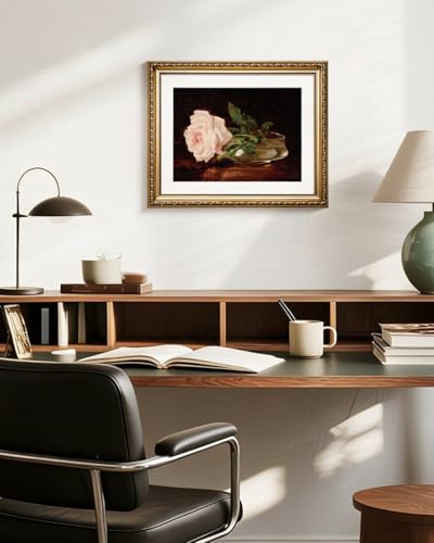 HUARCEY Vintage Romantic Pink Rose Gold Framed Canvas Wall Art Print, 13''x16'' Flower Oil Painting Elegant Floral Artwork, Still Life Gift for Mothers Day,Wall Decor for Bedroom Living Room - color: A Pink Rose, size: 16"L x 13"W