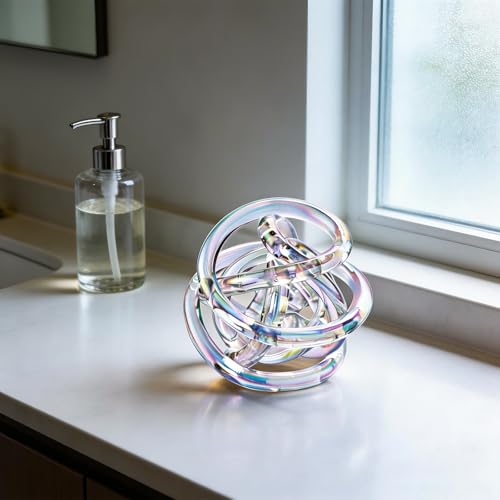 Glass Knot Teal Decor Ball - 5 Inch Hand Blown Infinity Sculpture Orbit Home Decor Table Decoration Interio Art - color: Transparent, size: 5-Inch Diameter