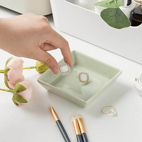 Mecaikru Ceramic Trinket Dish, Ring Tray, Decorative Jewelry Dish for Earrings Necklaces Watch Keys for Women (green square) - color: green