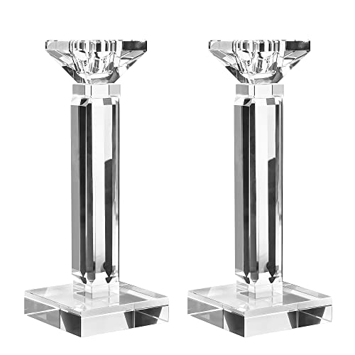 kitCom Crystal Candle Holders Set of 2, 8.27" Tall Crystal Candlestick Holders, Candlestick Holders Taper Candle Holders for Table Wedding Housewarming Gifts Decor - size: 8"