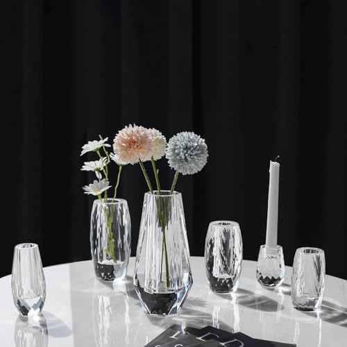 kitCom Modern Crystal Vase, 7 x 4 Inches, Transparent, Oval, Love, Glossy Finish, Arranges Flowers, Handmade, Multi-faceted, Secure Packaging, Half-Year Warranty, Luxury Gift - size: 7 x 3.94 x 3.94 Inches