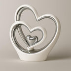 Silver Heart Ornament – Elegant Ceramic Couple Sculpture – White & Silver Tabletop Decor – Romantic Centerpiece for Living Room, Bedroom or Office – Anniversary or Valentine’s Gift