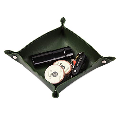 SANQIANWAN Leather Jewelry Valet Tray for Women and Man, Entryway Table Bedside Nightstand Desk Portable Small Catchall Travel Dish Plate for Key,Wallet,Watch,Phone,Coin(Dark Green-B) - color: Dark Green-b, size: 8×8