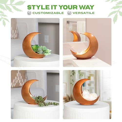 Table Planter - Desk Moon Planter – Candle Holder - Boho Planters for Indoor Plants, Succulents, Air Plant, Cactus, Faux, Artificial Plants -Witchy Gifts for Women, Birthdays, Plant Lovers - color: Gold