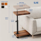 C Table End Table Adjustable Height, 360°Swivel TV Tray Table for Small Spaces, Side Tables with Wheels for Living Room and Bedroom, Bed (Walnut) | Adjustable Height, 360°Swivel, for Small Spaces, Couch Tables, That Slide Under, with Wheels - color: Walnu