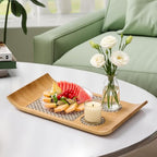 Bamboo Serving Tray of Boat Shape,Decorative Ottoman Tray for Coffee Table, Tray Decor for Bathroom Living Room, Breakfast in Bed