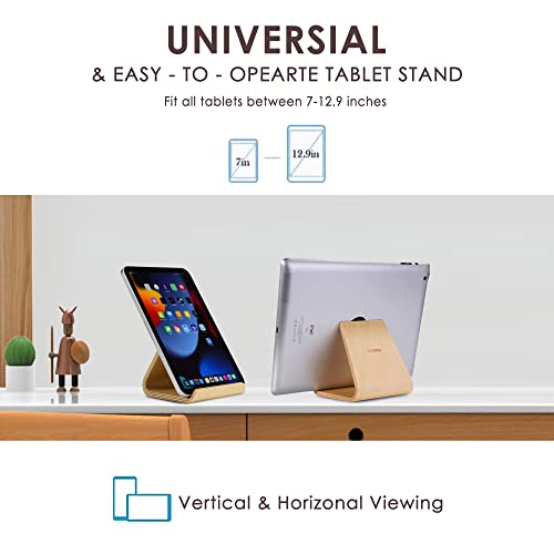 Minimalist Birch Wood Tablet Ipad Mini Air Case Stand Holder Rocks for Desk, Wooden Simple Ipad Pro Riser Holder Compatible with Apple iPad, iPad Air, iPad Mini Case, Kindle Fire, E-Reader ect, White