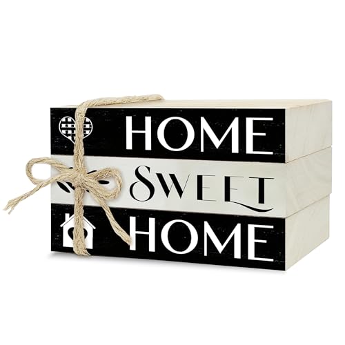 Mini Decorative Books For Home Decor, Small Wood Book Stack For Table Decor, Home Decor Book For Living Room Mantel, Farmhouse Stacked Books Decorative（L42） - color: black Home sweet