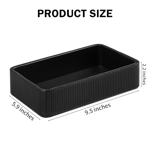 PU Leather Valet Tray Organizer, Small Nightstand Organizer Bedside Desktop Storage for Womens and Men, Perfume Trinket Catchall Vanity Tray for Key Watch Wallet (Black, Rectangular) - color: Black