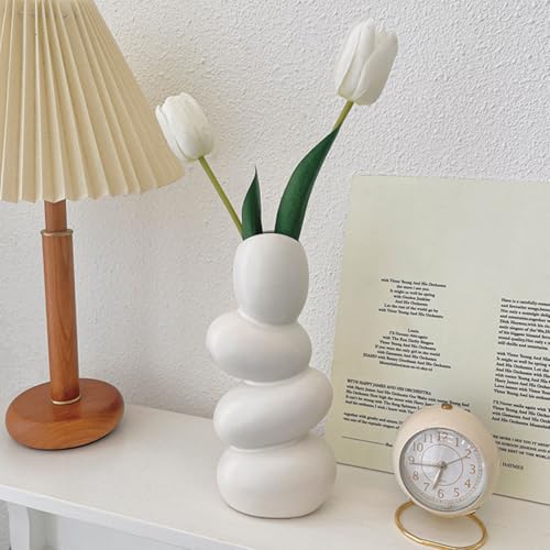 Homoyoyo Abstract Ceramic Flower Vase -Shaped Artistic Desktop Floral Arrangement Vase Home Décor Accent for Living Room and Office