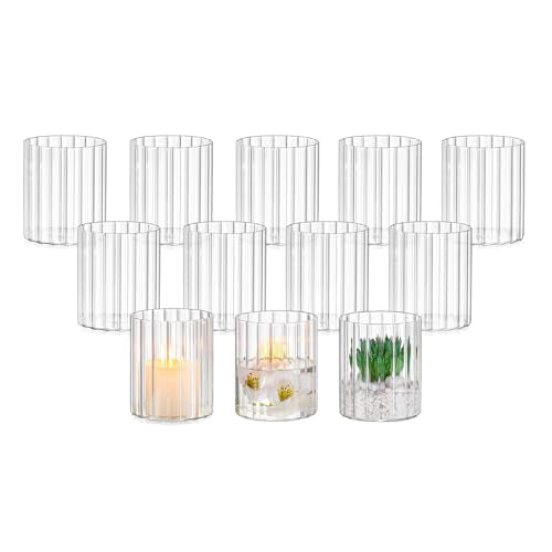 Hewory Glass Hurricane Candle Holder Set of 12, Clear Glass Candle Holders for Pillar Candles Floating Candles, 4 inch Glass Cylinder Hurricane Vases for Centerpieces Wedding Christmas Home Decor - size: 4 inch-12PCS