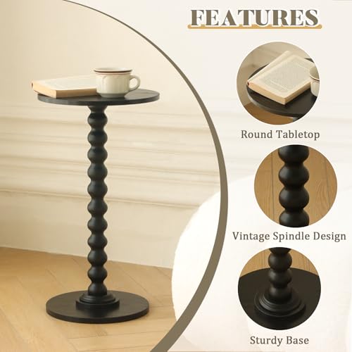 Fultyle Round Side Table, Small Drink Table for Small Spaces, Modern Accent End Table Nightstand with Solid Wood Leg for Living Room, Bedroom, Corners, and Office (Black) - color: Black