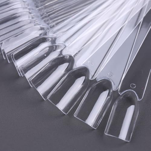 150 Pcs Nail Swatch Sticks with Ring, Clear Fan-shaped Nail Art Tips False Nail Sample Sticks, Nail Art Polish Practice Color Display Board Nail Supplies for Home or Salon Use - color: Clear Square Shaped