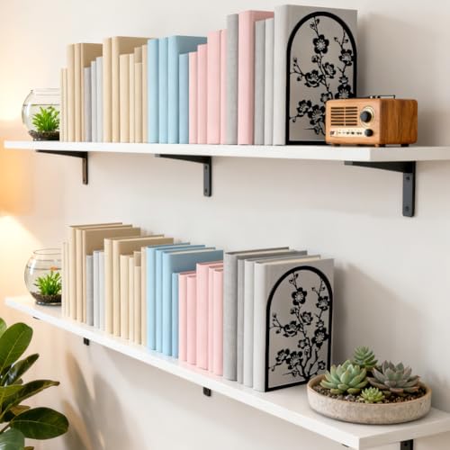 Peacoblue Metal Bookends for Shelves, Modern Decorative Heavy Duty Study Book Ends Stoppers for Office, Desk, Shelf, Room 5.3"x4.3"x7.9" Cast Iron Simple Tall Bookends 1 Pair (Plum Blossom Branches) - style: Plum Blossom Branches