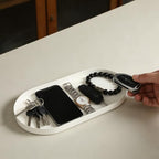Oval Key & Wallet Tray, 12"x6"x0.8" Metal Valet Tray for Entryway Table, Minimalist Catch All Tray for Keys, Wallet, Jewelry, White
