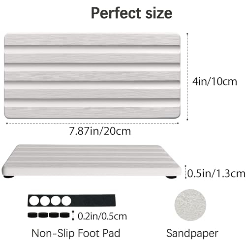 2 PCS Water Absorbing Stone Trays for Bathroom Sink & Kitchen Counter, Fast-Drying Diatomite Sink Caddy, Vanity Tray, Hand Soap Holder with Anti-Skid Feet (White, 7.9" x 4"/20 x 10cm) - color: White, size: 7.9" x 4" (20 x 10cm)