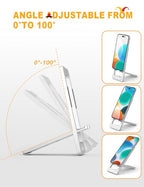 Aoviho Phone Stand for Desk, Ultra-Thin Foldable Aluminum Phone Holder, Portable Travel & Office Cell Phone Stand Compatible with iPhone 17 16 15 14 13 12 Pro Max, Fits 3.7"-7" Devices, Silver - color: Silver