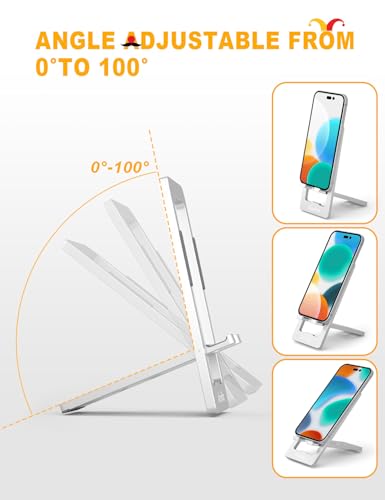 Aoviho Phone Stand for Desk, Ultra-Thin Foldable Aluminum Phone Holder, Portable Travel & Office Cell Phone Stand Compatible with iPhone 17 16 15 14 13 12 Pro Max, Fits 3.7"-7" Devices, Silver - color: Silver