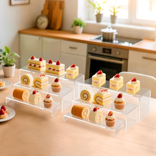 Acrylic Display Riser Stand of 6pcs, 5mm Thickness,12'' Length Tierd Display Stands, Acrylic Shelf Risers for Perfume Display,Risers for Buffet Table,Cupcake Stand,Pop Figurines,Tumbler,Food - size: 6PCS
