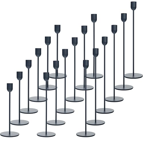 18 Pcs Black Candle Holders Set, Vintage Taper & Pillar Candle Sticks for Wedding, Dining Table, Fireplace Mantel, Elegant Home Decor, Housewarming Gift, Festive Centerpiece - color: Black, size: 18 pcs