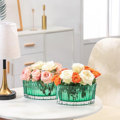 MCMCNCUIU Crystal Vases for Centerpieces, Flower Vases for Wedding Centerpieces, Green Vase for Flowers, Curve Small Vase for Living Room, Bedroom, Kitchen, Dining Table, Set of 2 - color: Green