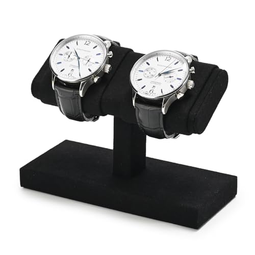 Microfiber Watch Display Stand T-bar For Men And Women, Jewelry Holder Organizer For Wristwatch/Bracelet/Storage Display Rack (Black) - color: Black, size: 2 Slots