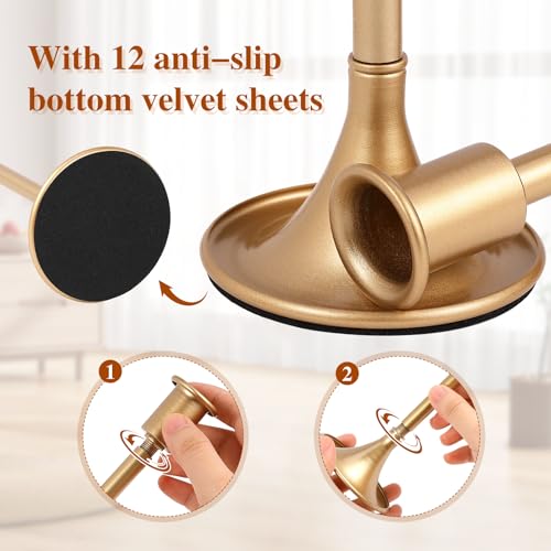 12 Pcs Gold Taper Candle Holders Lengthen with Anti-Slip Pad Vintage Low Metal Candles Metal Gold Candlestick Holder Set for Table Centerpiece,Weddings, Dinners Christmas Decor, 3 Sizes