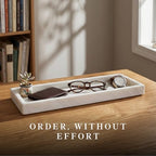Bey-Berk Atticus Marble Bath Tray (White), 14.25" x 3.75" x 4", Genuine Stone Vanity Organizer - color: White
