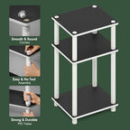 Furinno JUST Side Table, 3-Tier End Table, Open Shelves Night Stand, Bedside Table, Toolless Assembly, for Living Room, Bedroom, Bathroom, White(Espresso) | with Plastic Poles, 1-Pack - color: White/Espresso, size: 3-Tier, Round Pole, style: 1-Pack