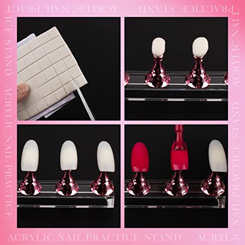 Nail Stands Acrylic Nail Art,Press on Nail Stand Magnetic Nail Tips Practice Holder 54 Pcs Reusable Adhesive Putty for DIY Painting(Pink - color: Pink