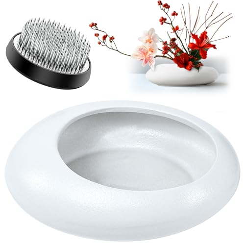 Flower Frog Vase Kit, Ikebana Floral Arrangement, Ceramic Water Drop Pot Flower Arrangement Vase Kit (White Large Size) - color: White Large Size