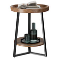 Gadroad Round End Table with Storage Shelf, 2 Tier Farmhouse Side Table Nightstand for Living Room, Bedroom, Wood Tabletop & Black Metal Frame, Brown 15.7 * 15.7 * 23.0inches - color: Brown, style: No Charging Station