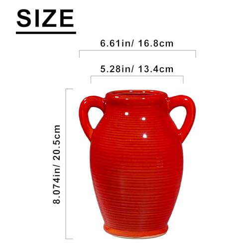 Sunddo Red Flower Vase for Home Decor, Modern Ceramic Vase for Centerpieces, Decorative Vase with 2 Handles, Kitchen, Bedroom, Office, Living Room & Bathroom, Shelf Decor, 8 Inch - color: Red - 8, size: 8 Inch