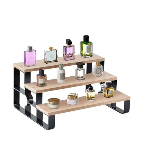 Cologne Organizer for Men,3 Tier Perfume Stand for Dresser,Makeup Organizer for Vanity,Display Riser Stand,Wooden Bathroom Countertop Stand for Bedroom,Dressing(Brown, 3 Tiers-Width=11.2") - color: Brown, size: 3 Tiers-width=11.2"