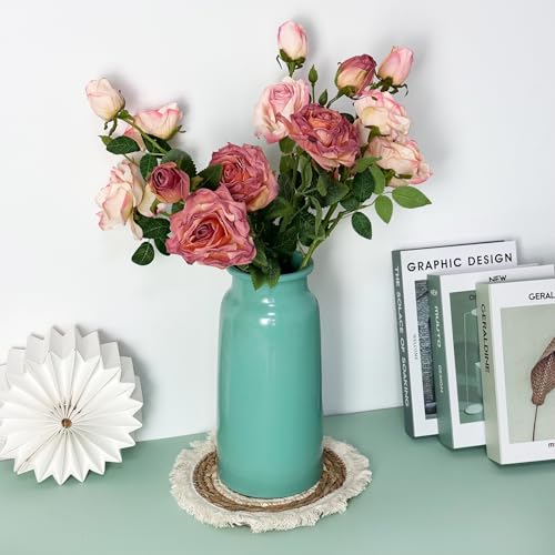 Sage Green Metal Vase Centerpieces 10.67" Tall, Eclectic Farmhouse Home Kitchen Counter Entryway Fireplace Matcha Decor Aesthetic, Dining Coffee Table Laundry Room Bar Dresser Accessories for Women - color: Light Green