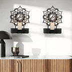 Om Mandala Metal Candle Holder 1 Pack, Black Metal Candlestick Holders, Candle Wall Holder, Spiritual Zen Wall Decor, Meditation Decor for Living Room, Dining Room, Yoga Room