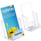 xydstay 4x9 Acrylic Brochure Holder with Business Card Holder, Clear Display Stand, Plastic Table stand Sign Holder, Pamphlet Holder Flyer Holder, Acrylic Display Stand for Office, Home, Store, 2 Pack