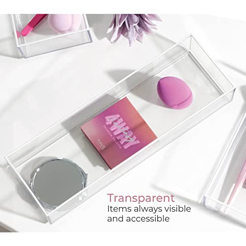 iDesign Plastic Makeup Drawer Organizer Tray - Vanity Organizer or Desk Drawer Organizer - Clear/Matte White - color: Clear/White, style: Pack of 1