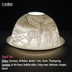 Cello Porcelain Tealight Holder Dome - Highland Stag Design with 3D Projection Image & Message Scented Unscented LED Candle Wax Warmer Animal Nature Deer Gifts Ornament Home Birthday Easter Present