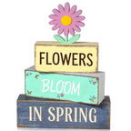 Spring Decoration Wooden Tiered Tray Decor – Daisy Flower Spring Stacked Block Sign – Farmhouse Tabletop Floral Spring Decor for Shelf Mantel Seasonal Home Display - style: Floral