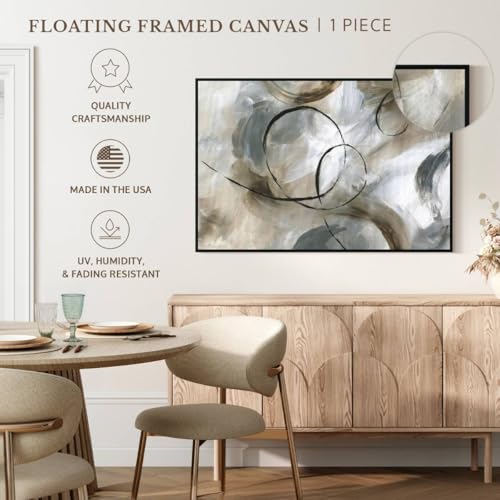 ElephantStock Allegro Wall Art - Horizontal Framed Canvas - 1-Piece Living Room Wall Decor - Painting Abstract Canvas Print - Gray and Brown Decor for Wall by Nan - 37" X 25" - color: Allegro Wall Art Canvas Floating Frame Single Piece, size: 36"L x 24"W