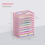 OUTWOLF 10 Tier Paper Organizer - Letter Tray Mesh Desk File Organizer with Handles for Office School Desktop, Pink - color: Pink
