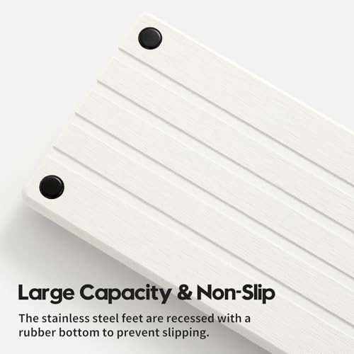 Razborci Instant Dry Sink Caddy Kitchen Sink Organizer, Quick Drying Stone Tray Diatomite Sponge Holder Soap Dish, Bathroom Countertop Fast Dry Water Absorbing Vanity Rack, White, 12" x 5" - color: 1. White, size: 12" x 5" x 1"